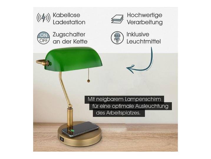 bmf-versand Tischleuchte Tischlampe Wohnzimmer LED Tischleuchte Messing 2er Set Banker Lampe, Wireless Ladefunktion, LED wechselbar, Warmweiß bmf-versand Tischleuchte Tischlampe Wohnzimmer LED Tischleuchte Messing 2er Set Banker Lampe, Wireless Ladefunktion, LED wechselbar, Warmweiß von OTTO