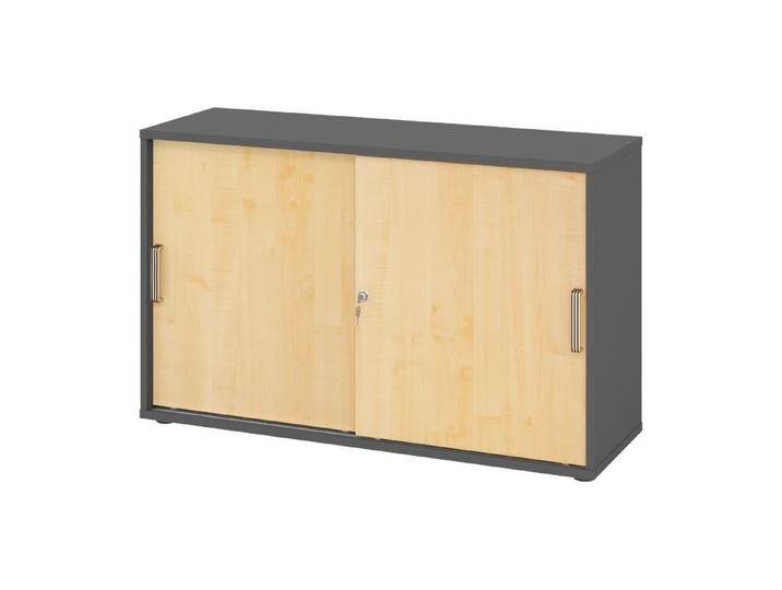 bümö Aktenschrank office Schiebetürenschrank Dekor: Graphit/Ahorn - Griffe: Streifengriff (Kunststoff), grau, Graphit/Ahorn von OTTO