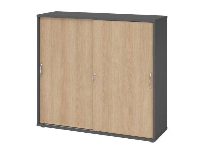 bümö Aktenschrank office Schiebetürenschrank Dekor: Graphit/Eiche - Griffe: Bogengriff (Metall), grau, Graphit/Eiche von OTTO