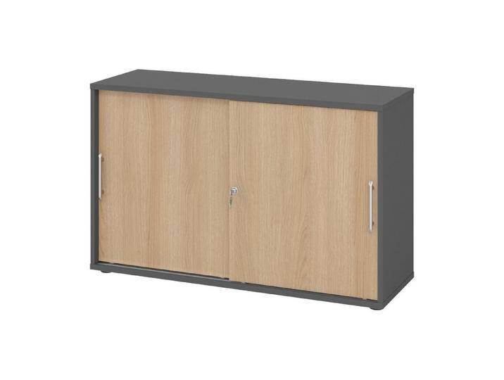 bümö Aktenschrank office Schiebetürenschrank Dekor: Graphit/Eiche - Griffe: Relinggriff (Kunststoff), grau, Graphit/Eiche von OTTO