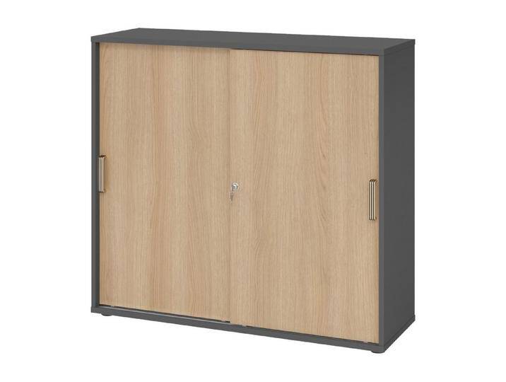 bümö Aktenschrank office Schiebetürenschrank Dekor: Graphit/Eiche - Griffe: Streifengriff (Kunststoff), grau, Graphit/Eiche von OTTO