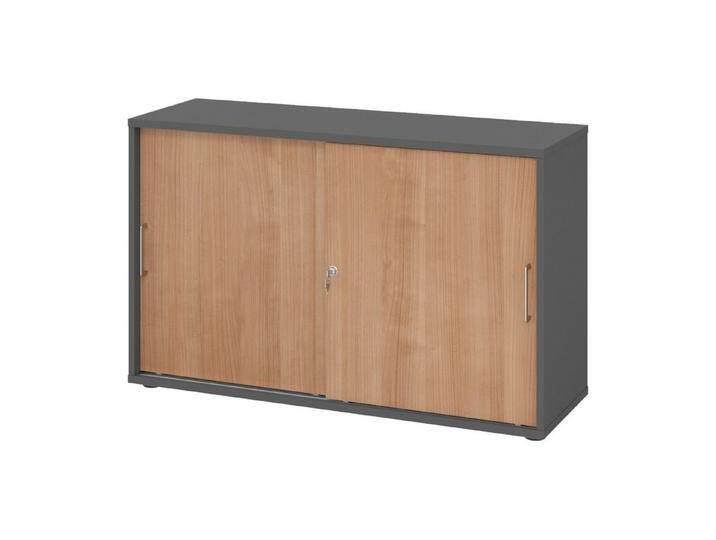 bümö Aktenschrank office Schiebetürenschrank Dekor: Graphit/Nussbaum - Griffe: Bügelgriff (Metall), grau, Graphit/Nussbaum von OTTO