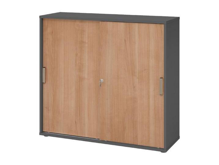 bümö Aktenschrank office Schiebetürenschrank Dekor: Graphit/Nussbaum - Griffe: Streifengriff (Kunststoff), grau, Graphit/Nussbaum von OTTO