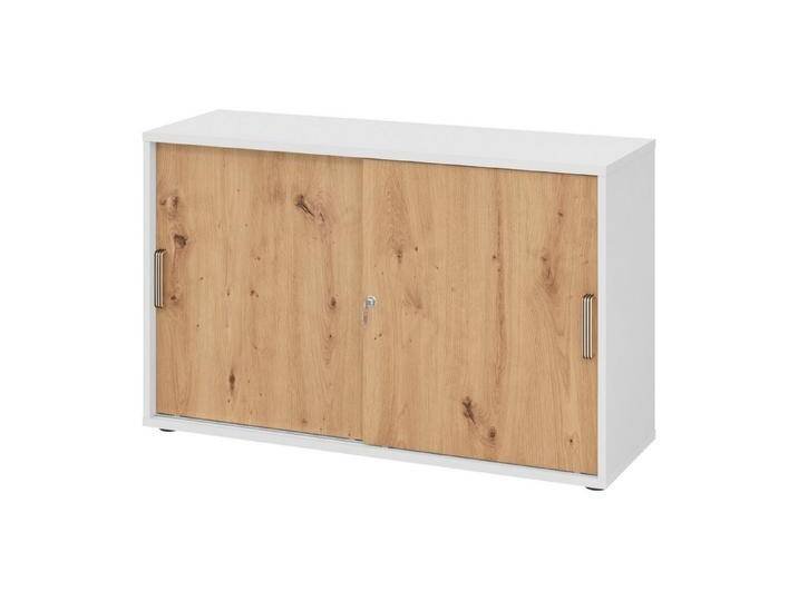 bümö Aktenschrank office Schiebetürenschrank Dekor: Weiß/Asteiche - Griffe: Streifengriff (Kunststoff), weiß, Weiß/Asteiche von OTTO