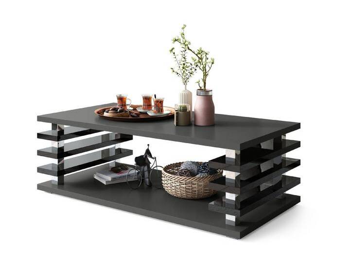 designimpex Couchtisch DC-3 Design Wohnzimmertisch Tisch mit / ohne Rollen, grau schwarz, Anthrazit matt - Schwarz Hochglanz von OTTO