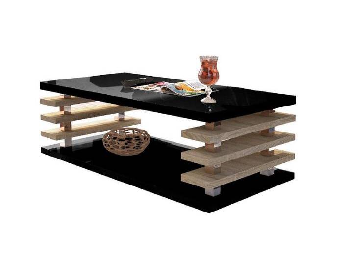 designimpex Couchtisch DC-3 Design Wohnzimmertisch Tisch mit / ohne Rollen, schwarz, Schwarz Hochglanz - Eiche Gold craft von OTTO