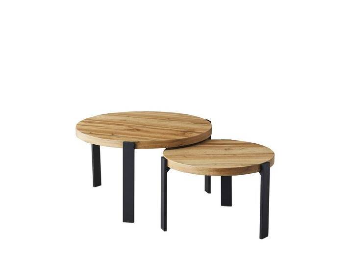 designimpex Couchtisch Design 2er Set Couchtisch GP-111 Echtholz rund Tisch Wohnzimmertisch, beige schwarz von OTTO