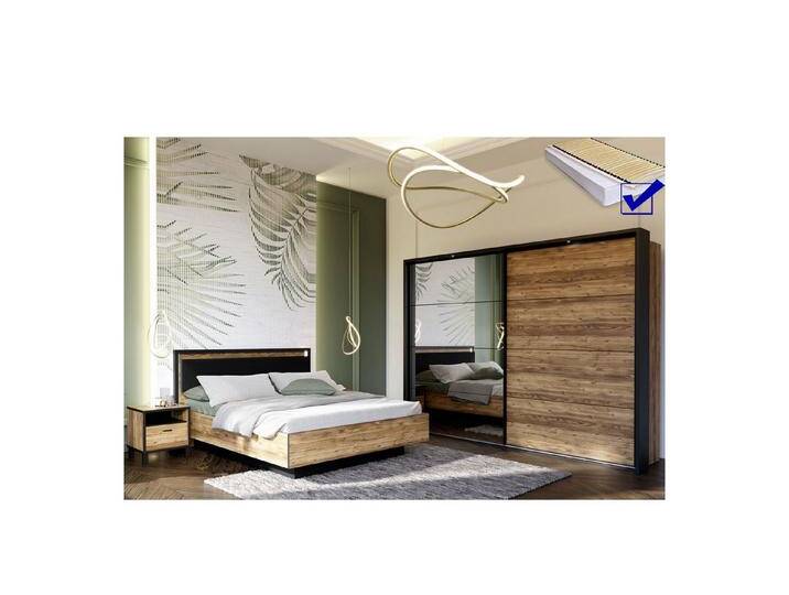 expendio Jugendzimmer-Set Hailey 12, (Spar-Set, 5-tlg), Alpine Picea Nb. / schwarz, beige schwarz, mit Kranz mit Beleuchtung von OTTO
