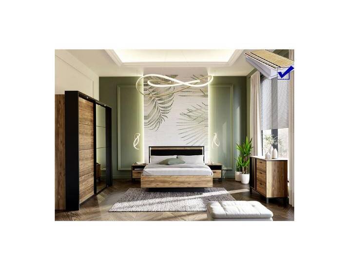 expendio Jugendzimmer-Set Hailey 25, (Spar-Set, 7-tlg), Alpine Picea Nb. / schwarz, beige schwarz, mit Kranz und Beleuchtung von OTTO