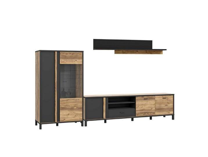 expendio Wohnwand Hailey 20, (Spar-Set, 3-St), Alpine Picea Nb. / schwarz 295x195x42 cm, beige schwarz, ohne Beleuchtung von OTTO
