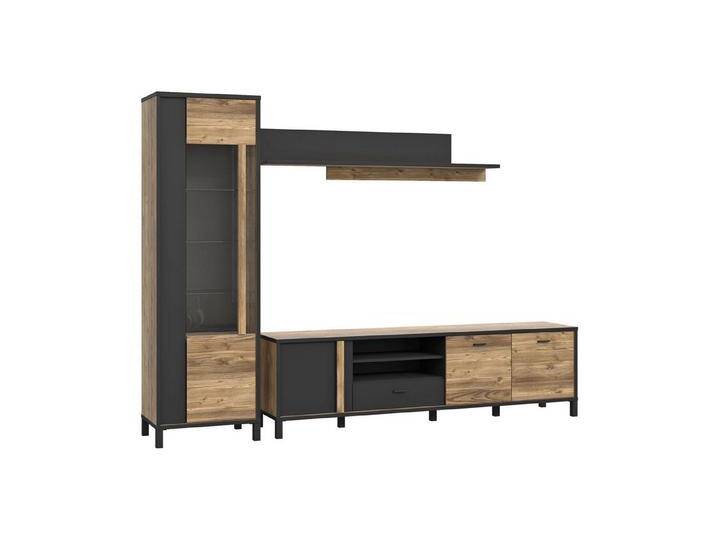 expendio Wohnwand Hailey 21, (Spar-Set, 3-St), Alpine Picea Nb. / schwarz 259x230x42 cm, beige schwarz, mit Beleuchtung von OTTO