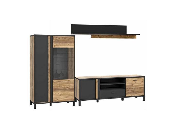 expendio Wohnwand Hailey 22, (Spar-Set, 3-St), Alpine Picea Nb. / schwarz 250x195x42 cm, beige schwarz, mit Beleuchtung von OTTO
