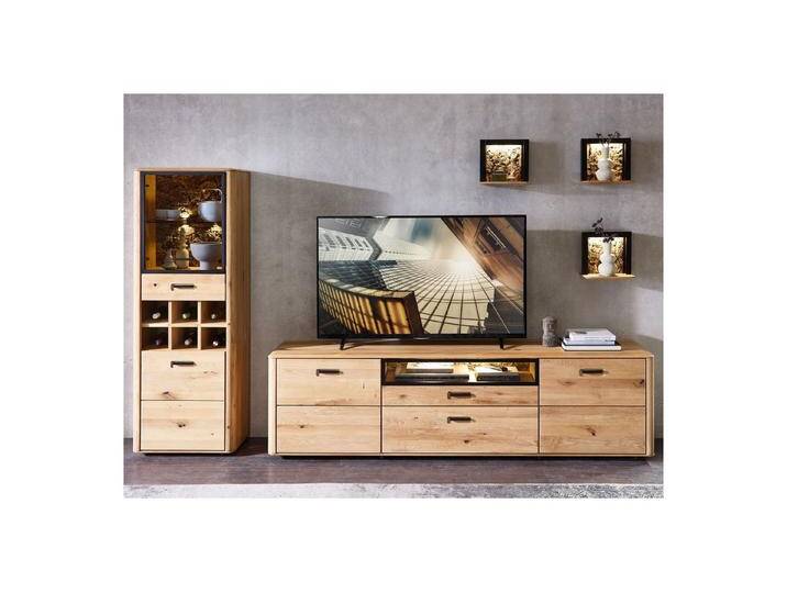 expendio Wohnwand Morena 23, (Spar-Set, 5-St), Front und Korpus Wildeiche massiv, 295x187x45 cm, beige, mit Beleuchtung von OTTO
