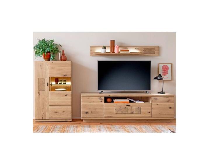 expendio Wohnwand Paige 12, (Spar-Set, 3-St), Ast/Balkeneiche massiv dgL. in Kristalleiche geölt, 303x178x50 cm, beige von OTTO