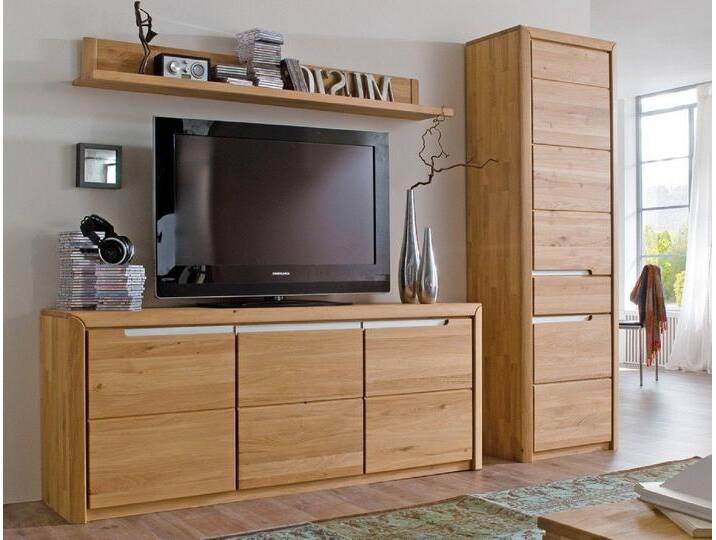 expendio Wohnwand Pisa 34, (Spar-Set, 3-St), Eiche bianco massiv montiert mit Softclose-Funktion, beige von OTTO