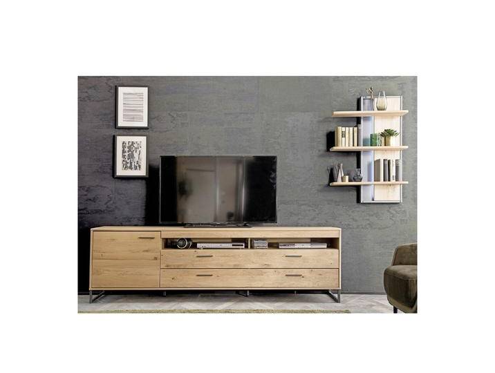 expendio Wohnwand Pollino 22, (Spar-Set, 2-St), Asteiche Bianco massiv geölt / Eiche Bianco furniert, 265x183x50 cm, beige, ohne Beleuchtung von OTTO