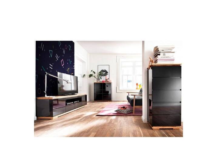 expendio Wohnzimmer-Set Cindro 20, (Spar-Set, 3-St), schwarz Hochglanz / Deckplatte: Asteiche massiv, geölt, schwarz von OTTO