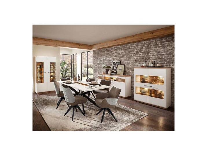 expendio Wohnzimmer-Set Frederik 50-2, (Spar-Set, 4-St), weiß matt Artisan Eiche mit Beleuchtung, ohne Stühle, weiß von OTTO