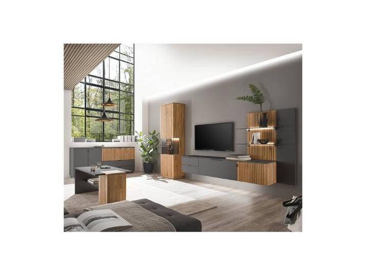 expendio Wohnzimmer-Set Linda 31, (Spar-Set, 5-St), anthrazit lackiert/ Eiche massiv bianco geölt, grau, mit Beleuchtung von OTTO