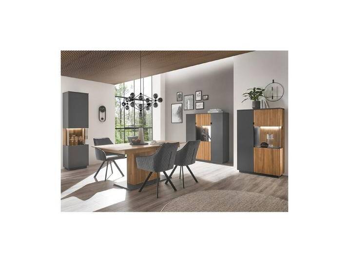 expendio Wohnzimmer-Set Linda 41, (Spar-Set, 4-St), anthrazit lackiert/ Eiche massiv bianco geölt, grau, mit Beleuchtung von OTTO
