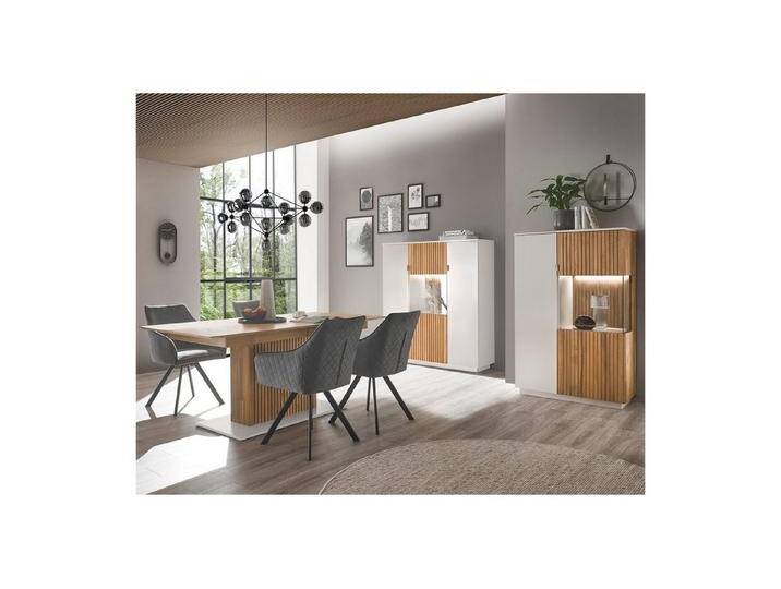expendio Wohnzimmer-Set Linda 42, (Spar-Set, 3-St), weiß-grau lackiert/ Eiche massiv bianco geölt, grau weiß, mit Beleuchtung von OTTO