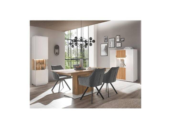expendio Wohnzimmer-Set Linda 43, (Spar-Set, 3-St), weiß-grau lackiert/ Eiche massiv bianco geölt, grau weiß, ohne Beleuchtung von OTTO