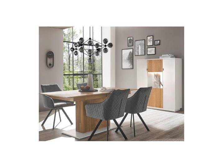 expendio Wohnzimmer-Set Linda 45, (Spar-Set, 2-St), weiß-grau lackiert/ Eiche massiv bianco geölt, grau weiß, mit Beleuchtung von OTTO