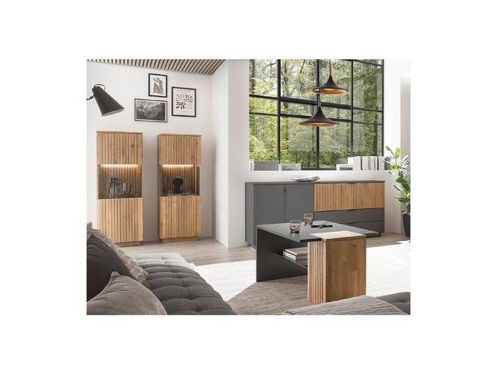 expendio Wohnzimmer-Set Linda 51, (Spar-Set, 4-St), anthrazit lackiert/ Eiche massiv bianco geölt, grau, mit Beleuchtung von OTTO