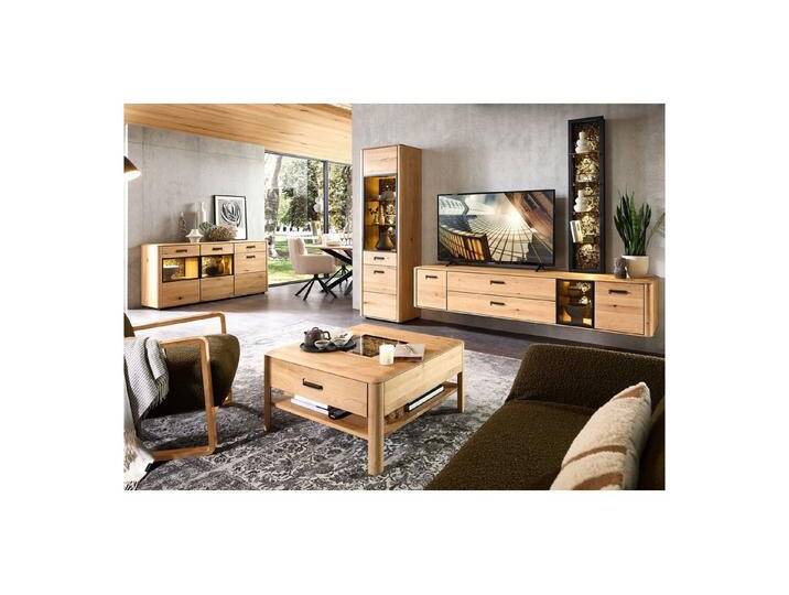 expendio Wohnzimmer-Set Morena 42, (Spar-Set, 5-St), Front und Korpus Wildeiche massiv, 440x205x45 cm, beige, mit Beleuchtung von OTTO