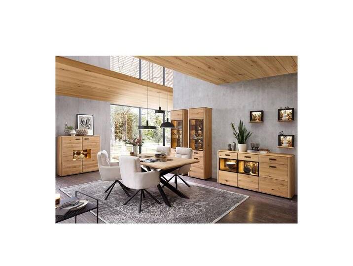 expendio Wohnzimmer-Set Morena 50, (Spar-Set, 8-St), Front und Korpus Wildeiche massiv, 410x205x45 cm, beige, mit Beleuchtung von OTTO