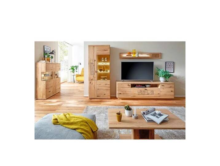 expendio Wohnzimmer-Set Paige 23, (Spar-Set, 5-St), Ast/Balkeneiche massiv durchgehende Lamelle in Kristalleiche geölt, beige, ohne Beleuchtung von OTTO