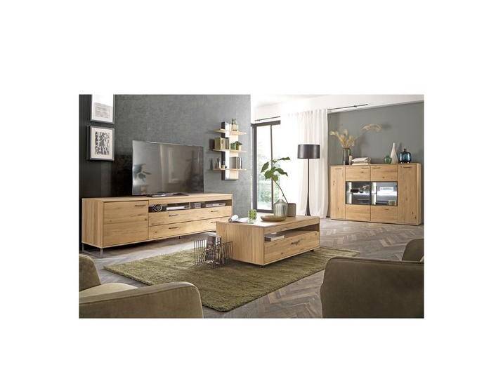 expendio Wohnzimmer-Set Pollino 32, (Spar-Set, 4-St), Asteiche Bianco massiv geölt / Eiche Bianco furniert, beige, mit Beleuchtung von OTTO