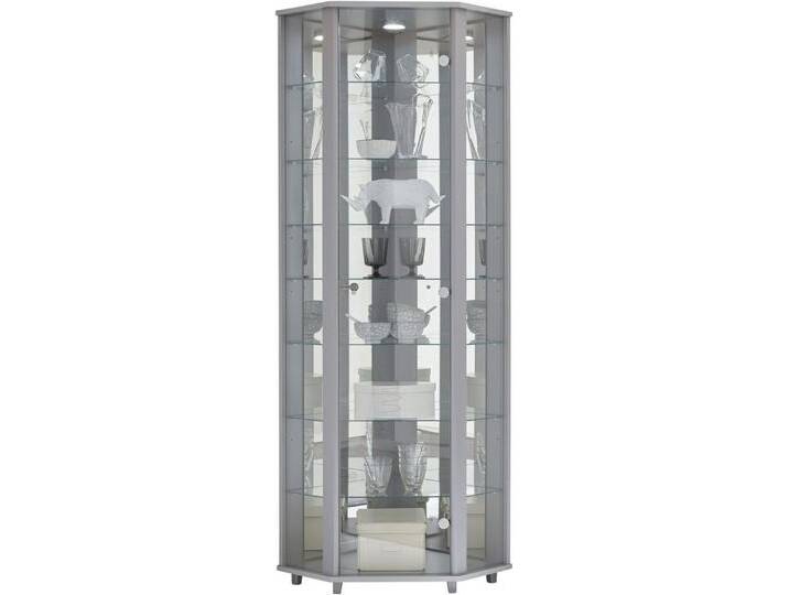 fif möbel Eckvitrine TRIO Höhe ca. 172 cm, ink. Beleuchtung Eckvitrine/Glasvitrine 1x Glastür, perfekt für Sammler, Sammlervitrine, silberfarben von OTTO