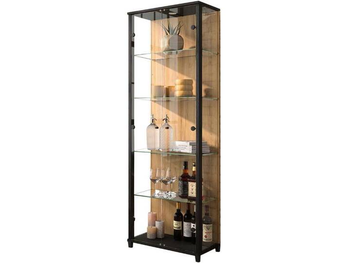 fif möbel Vitrine OPTIMA Standvitrine, Vitrinenschrank, Glasvitrine, Sammlervitrine, LED, schwarz, schwarz/ wildeiche von OTTO