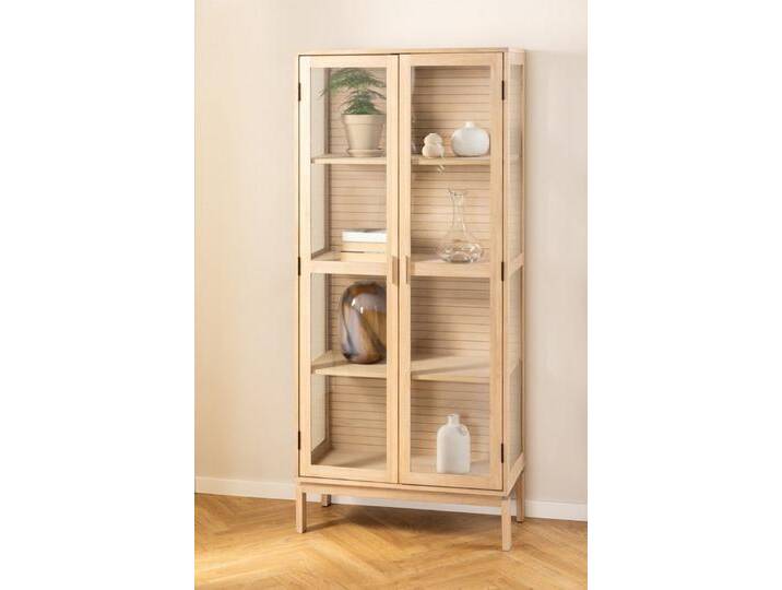 freiraum Glasvitrine Linley mit 2 Türen, in Eiche weiss, MDF - 80x180x40cm (BxHxT), braun von OTTO