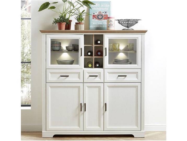 freiraum Highboard Jasmin III, 143 x 150 x 42 cm (B/H/T), Holzwerkstoff piniefarben-weiß (Korpus)/ MDF piniefarben-weiß von OTTO