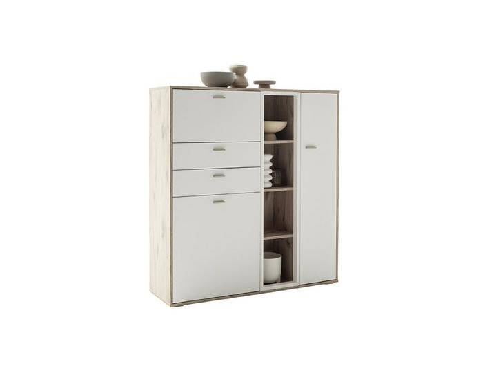 freiraum Highboard SANTERNO, 2 Türen, 2 Schübe, Fächer, Soft withe / Eiche Dekor - 124x133x37 BxHxT von OTTO