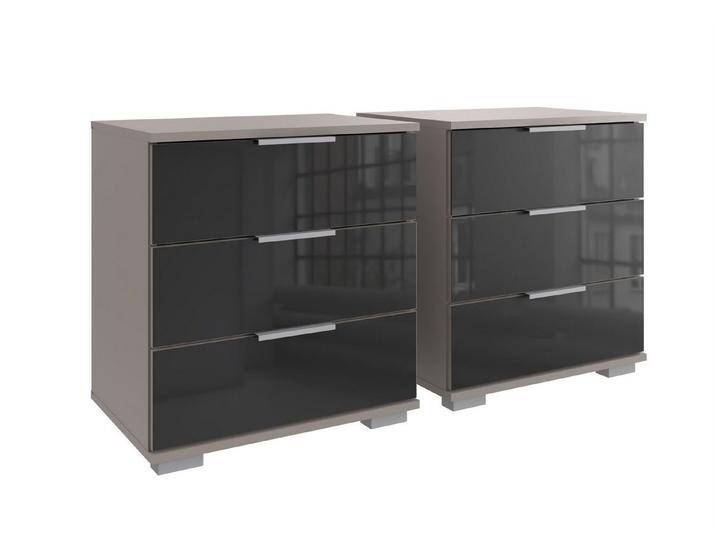 freiraum Nachtkommode Easy Plus (2er-Set), (2er-Set) je 3 Schübe, SAHARAGRAU + GLAS SCHWARZ - 52x58x38 (BxHxT), grau schwarz von OTTO