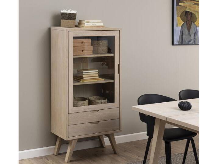 freiraum Standvitrine A-Line in Eiche weiss pigmentiert - 72x145x36cm (BxHxT), braun von OTTO