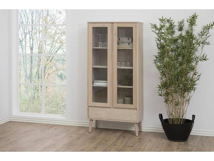 freiraum Standvitrine Nagano in Eiche weiss pigmentiert, MDF - 80x178x37cm (BxHxT), braun von OTTO