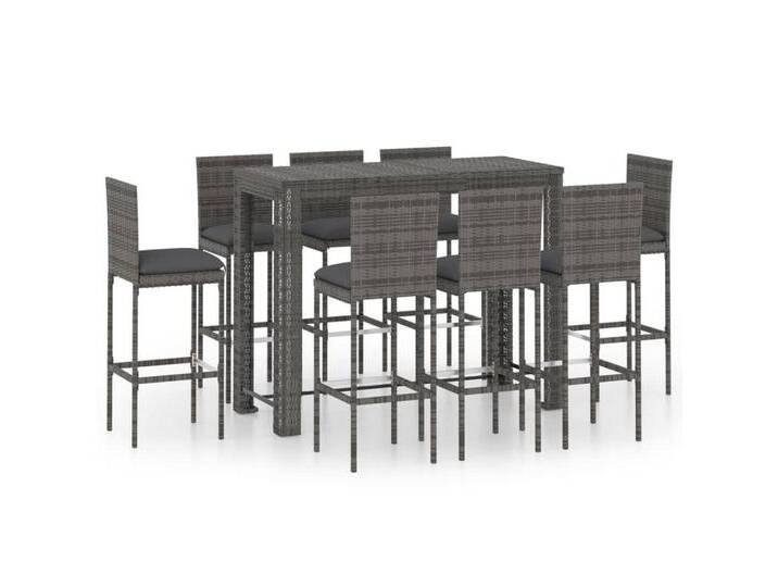 furnicato Bargruppe 9-tlg. Garten-Bar-Set mit Anthrazit Kissen Poly Rattan, (1-tlg), grau, Grau von OTTO