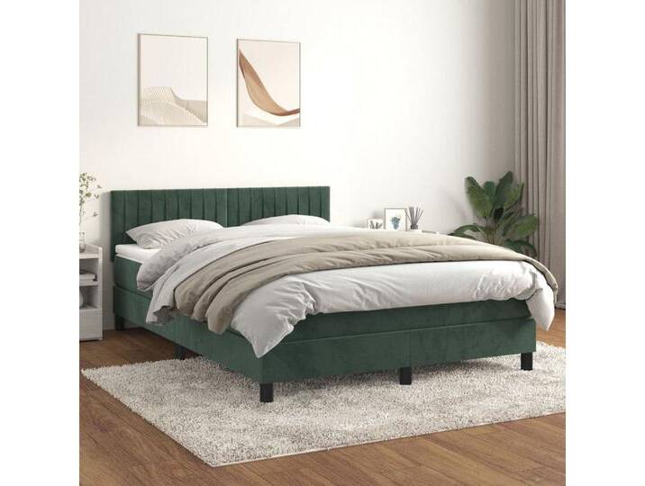 furnicato Bett Boxspringbett mit Matratze Dunkelgrün 140x200 cm Samt, grün, 140 x 200 cm, Dunkelgrün von OTTO