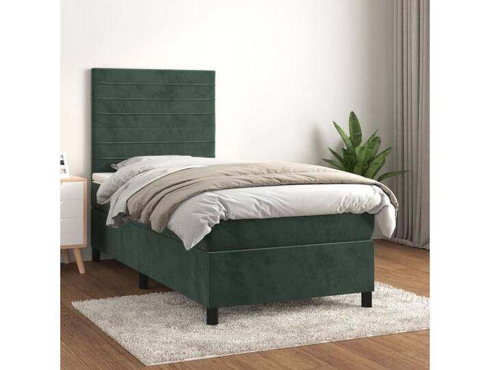 furnicato Bett Boxspringbett mit Matratze Dunkelgrün 90x200 cm Samt, grün, 90 x 200 cm, Dunkelgrün von OTTO