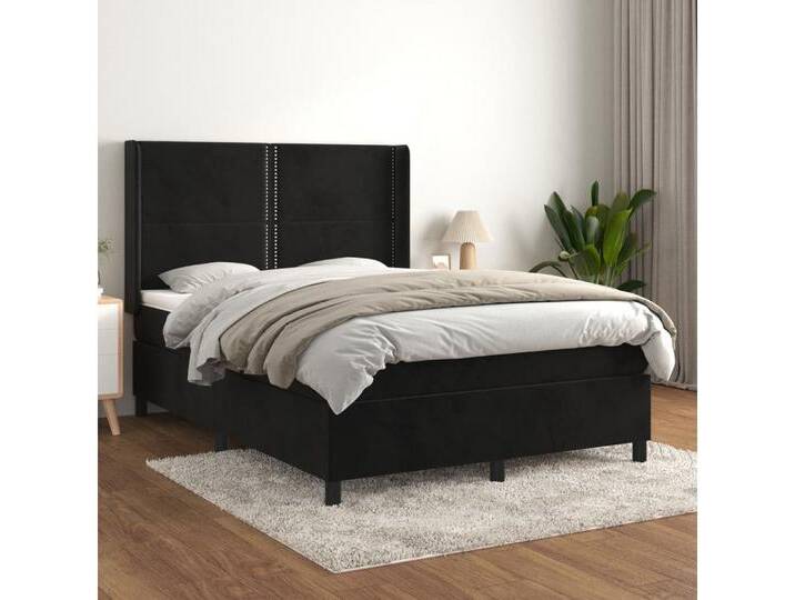 furnicato Bett Boxspringbett mit Matratze Schwarz 140x200 cm Samt, schwarz, 140 x 200 cm, Schwarz von OTTO