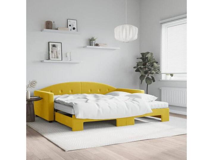 furnicato Bett Tagesbett Ausziehbar mit Matratzen Gelb 100x200 cm Samt, gelb, 100 x 200 cm, Gelb von OTTO