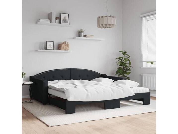 furnicato Bett Tagesbett Ausziehbar mit Matratzen Schwarz 100x200 cm Stoff, schwarz, 100 x 200 cm, Schwarz von OTTO