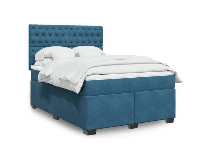 furnicato Bettgestell Boxspringbett mit Matratze Blau 160x200 cm Samt, blau, 160 x 200 cm, Blau von OTTO