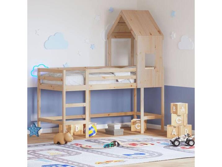 furnicato Bettgestell Hochbett mit Leiter und Dach 80x200 cm Massivholz Kiefer, braun, 80 x 200 cm, Natur furnicato Bettgestell Hochbett mit Leiter und Dach 80x200 cm Massivholz Kiefer, braun, 80 x 200 cm, Natur von OTTO