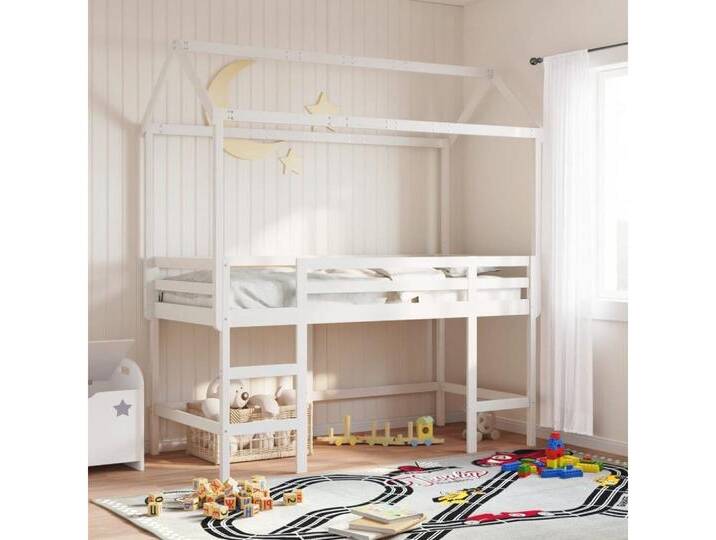 furnicato Bettgestell Hochbett mit Leiter und Dach Weiß 90x190 cm Massivholz Kiefer, weiß, 90 x 190 cm, Weiß furnicato Bettgestell Hochbett mit Leiter und Dach Weiß 90x190 cm Massivholz Kiefer, weiß, 90 x 190 cm, Weiß von OTTO