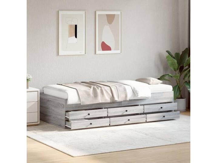 furnicato Bettgestell Tagesbett mit Schubladen ohne Matratze Grau Sonoma 100x200 cm, grau, 100 x 200 cm, Grau Sonoma von OTTO